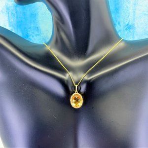 14K Yellow Gold Citrine & White Diamond Pendant